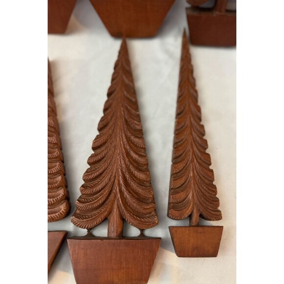 Hand-Carved Wooden Pine Tree Decor Set Of 6 Rustic 15-10 inch - Picture 4 of 13